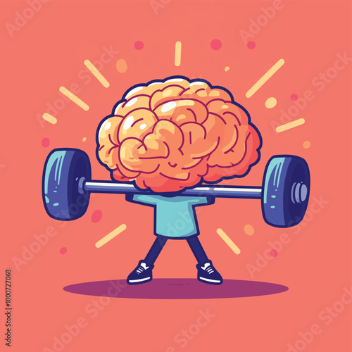 Illustration Illustration Of A Brain Exercising By Lifting Weights. Mental Exercise Concept. Generative AI  , vector style simple color