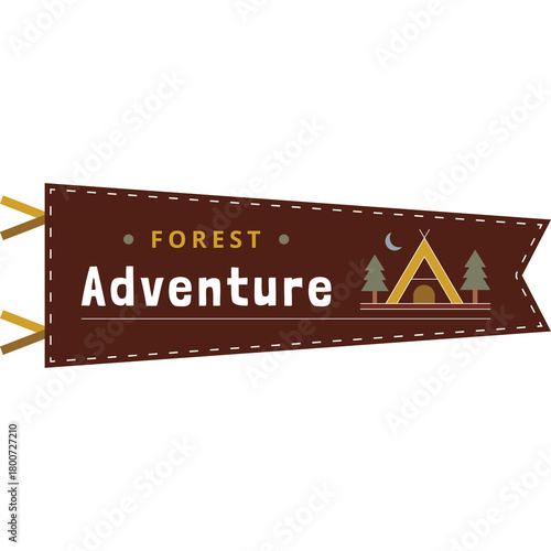 Brown Banner With Forest Adventure Text And Tent Icon On Transparent Background