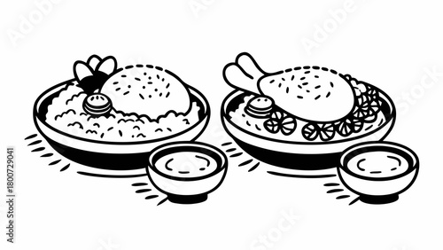 Doodle set traditional rice dishes vector illustration scalable eps icons