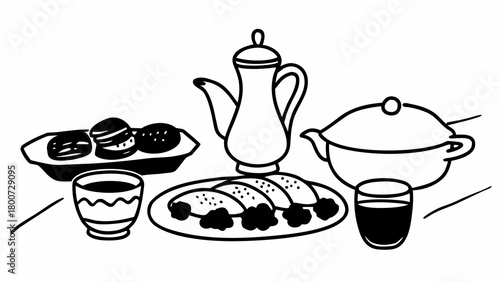 Middle eastern dinner set doodles kebabs pita bread vector illustration scalable eps icon