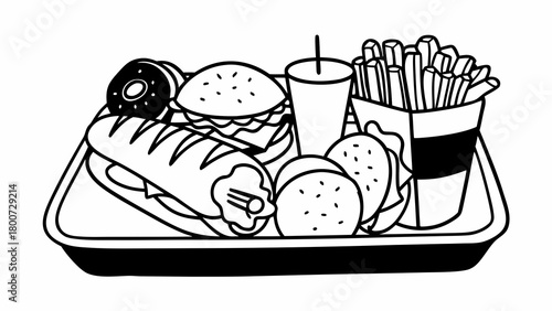 Doodle saudi fast food meal tray vector illustration scalable eps icon set