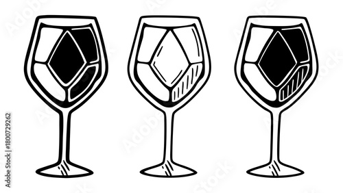 Geometric style doodle wine glass icons vector illustration scalable modern drinks