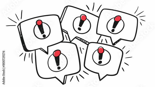 Doodle notification badges set with exclamation mark pop-up alerts vector illustration