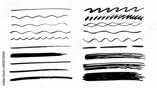 Wallpaper Mural Hand-drawn black ink and watercolor paint strokes and lines vector set Torontodigital.ca