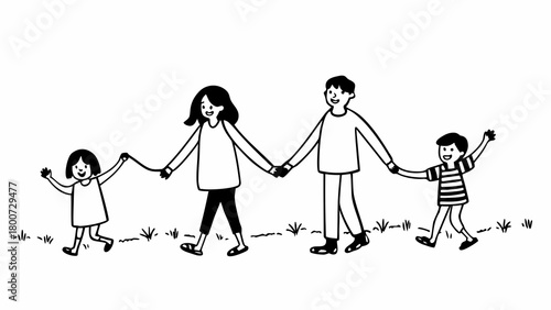 Doodle family holding hands vector illustration scalable parents and children walking together
