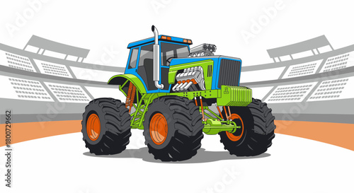 Cartoonish Monster Truck with Oversized Tires and Exposed Engine