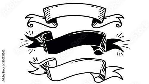 Hand drawn ribbon banner set vector illustration scalable for graphic design projects