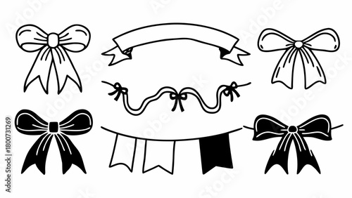 Hand drawn ribbon elements set scalable vector illustrations for design projects