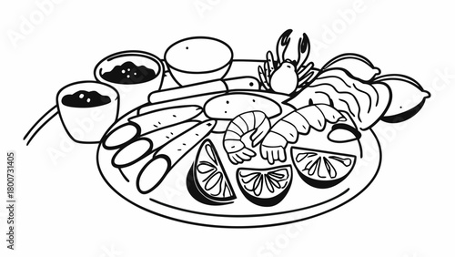Seafood lunch set doodle illustration vector scalable eps icon for food and restaurant design
