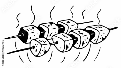 Doodle shish tawook grilled chicken cubes skewer vector illustration scalable food art