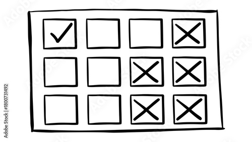 Hand drawn grid with checkmarks and crossmarks vector illustration scalable eps icon