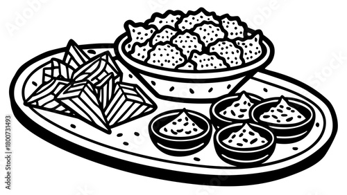 Crispy singara doodle set vector illustration scalable food art for stock