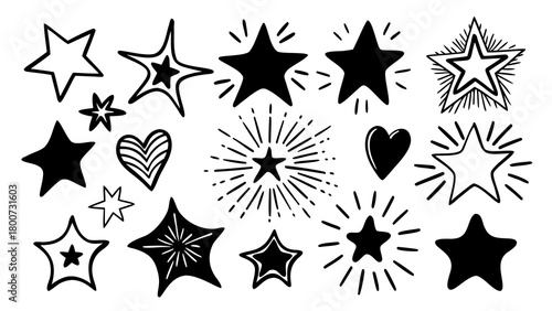 Vector doodles of stars sparkles hearts scalable illustration for creative projects