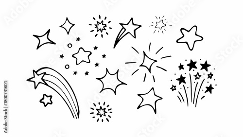 Hand-drawn star sparkle doodles vector illustration scalable eps icon set