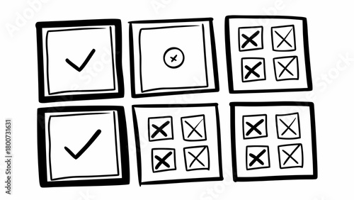 Doodle checkmark and crossmark sticky notes set scalable vector illustration elements