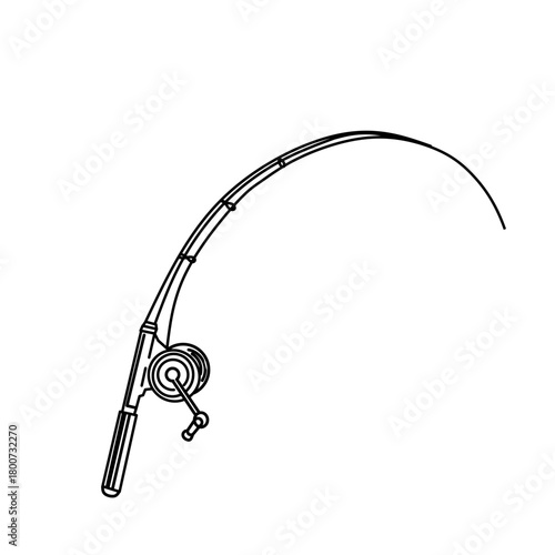 Minimal fishing rod illustration with curved action line. Clean outline design suitable for angler logos, fishing equipment branding, outdoor sport graphics, and vector icons