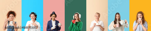 Set of different women with...