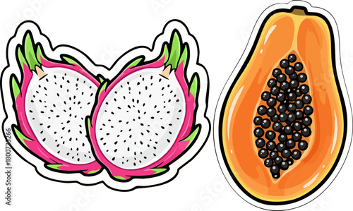 Tropical Dragon Fruit and Papaya Slices Healthy Food