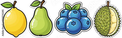 Various ripe fruits and berries isolated on white background