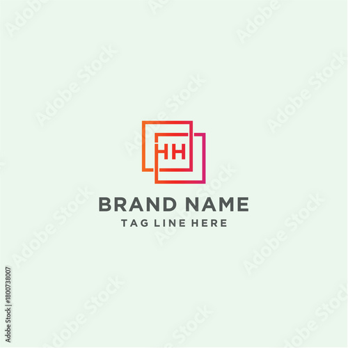 Letter HH Logo Design with Square Vector Template