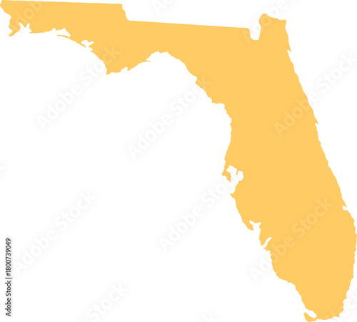 Outline Map of the State of Florida in a Solid Yellow Color.