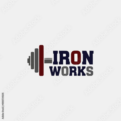 Iron Works fitness logo with stylized barbell graphic.