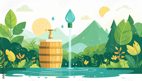 Flat Green & Beige Icons of Sustainable Water Management