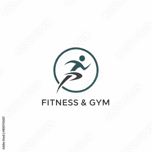 Fitness and Gym Logo Depicting Running Figure Inside Circle.