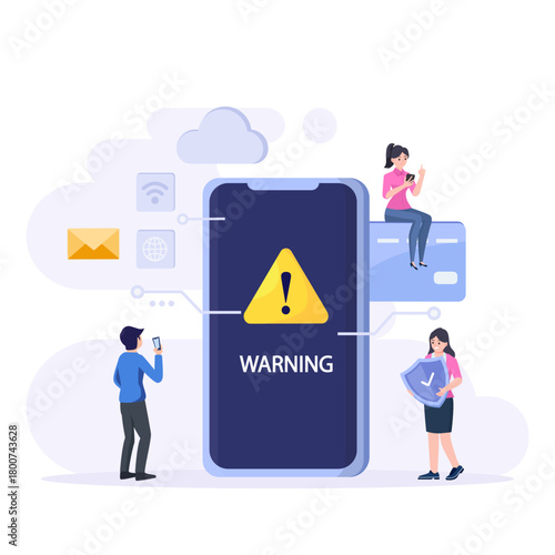 Concept operating system error warning. Vector illustration warning notification security and virus protection