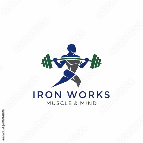 Iron Works logo featuring a muscular figure lifting a barbell with determination and strength.