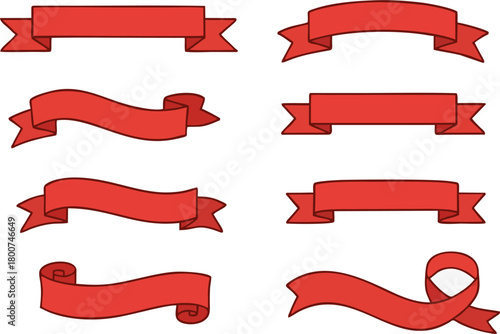 Red Ribbon Banner Set Vector