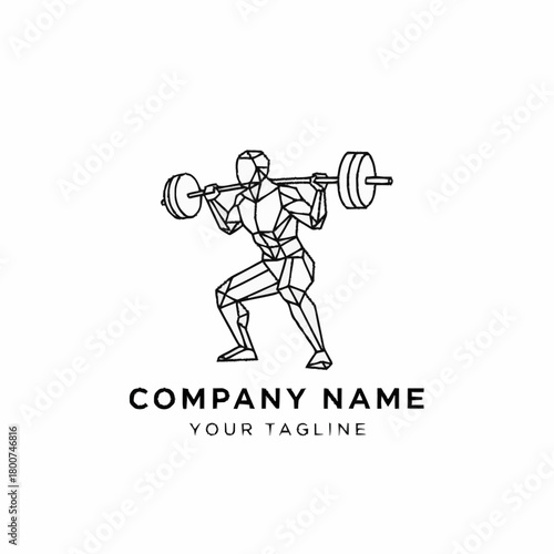 Geometric line art logo of a weightlifter doing squats.