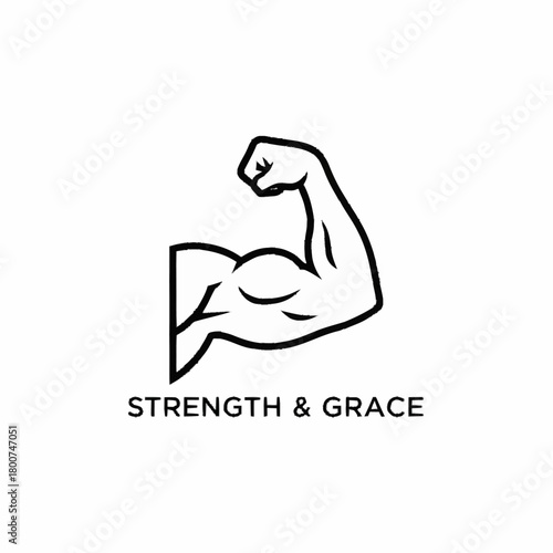 Strong Bicep Flexed Arm Muscle Outline Logo Design.