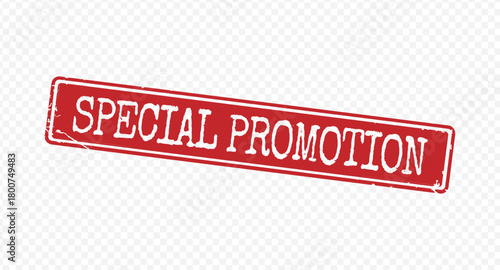Tilted red rubber stamp with white text special promotion in grunge texture