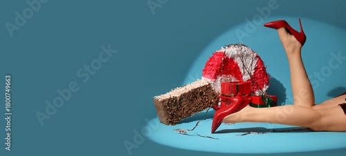 Legs of woman with Christma...