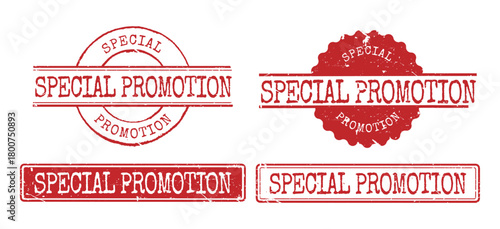 Set of four special promotion red rubber stamp grunge vectors on white