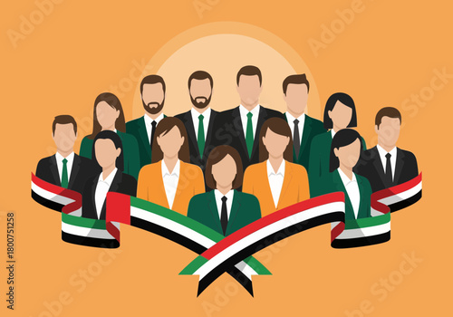 United Arab Emirates National Day Celebration with People and Flag.
