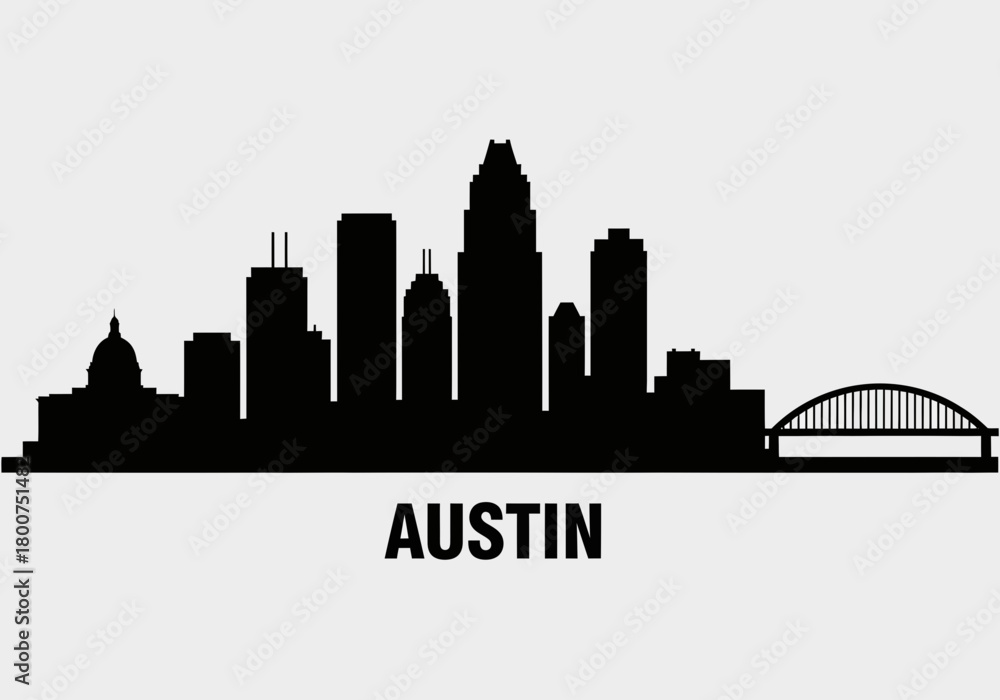 Fototapeta premium Austin Texas Skyline Silhouette Cityscape Black and White Illustration.