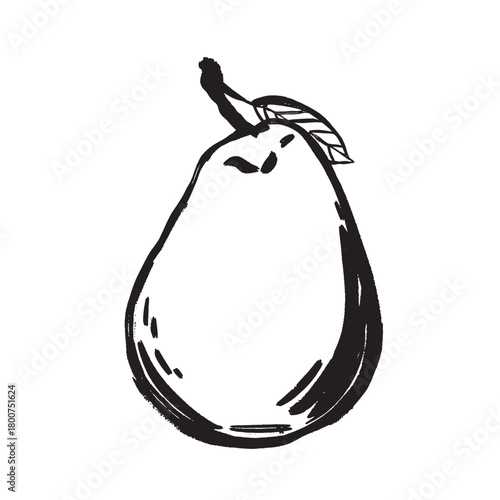 Pear Handcrafted ink illustration with leaf for packaging and signage