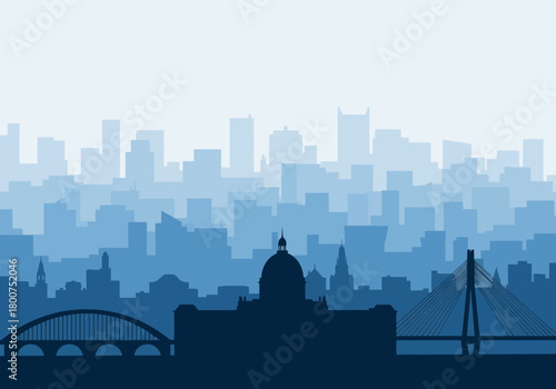 Cityscape Silhouette with Bridges and Dome Building.