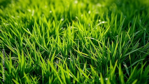 stolon. Lush green lawn with stolon network connecting grass clusters, morning dew. gardening catalogs, home-decor guides, designed for gardening and botanical catalogs, enhances decor appeal.