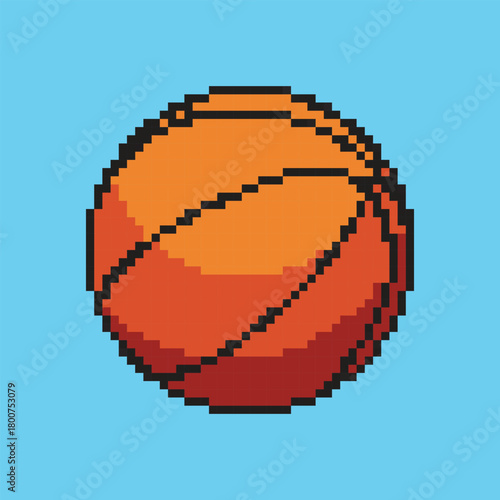 Retro pixel art basketball backboard and ball on a simple sky blue background