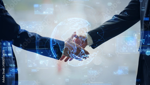 握手するビジネスパーソンのグループとグローバルビジネスのコンセプト