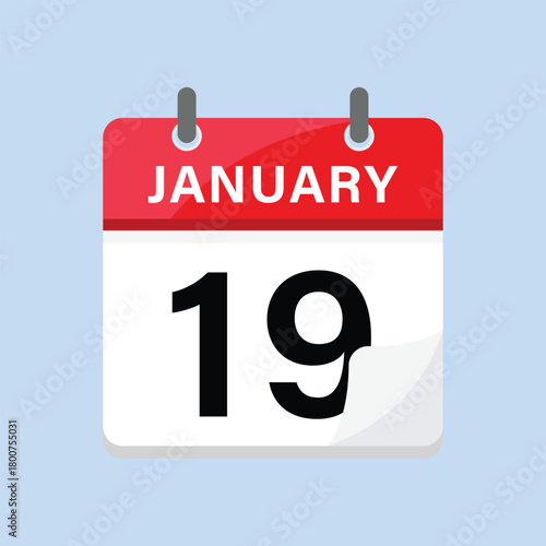January nineteenth calendar icon flat design style weekend day event reminder graphic