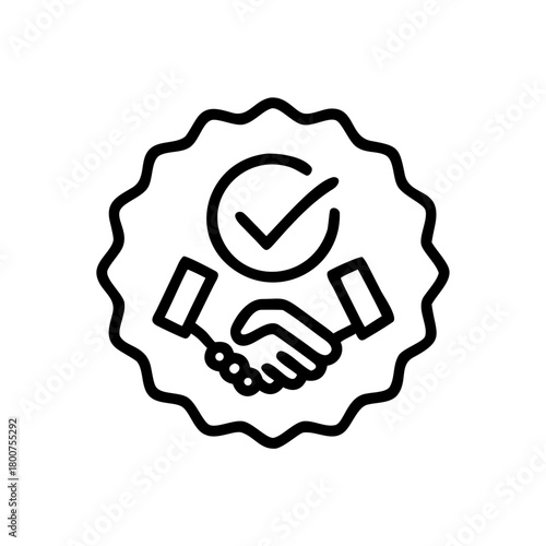 Handshake illustration symbolizing agreement and collaboration, with a check mark to signify approval