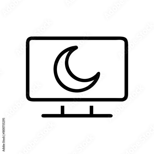 A minimalistic computer monitor icon with a crescent moon symbol, representing night mode or a similar concept