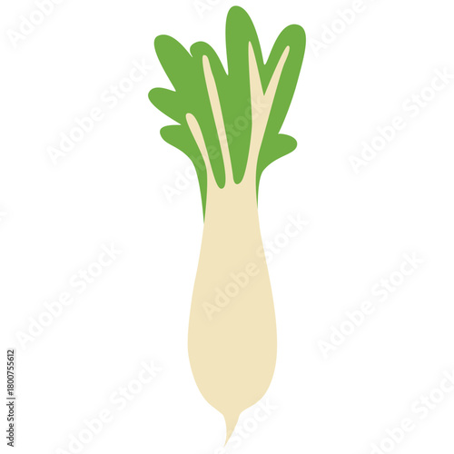 A fresh leek illustrated in simple flat design, symbolizing natural vegetables, organic produce, aromatic ingredients, healthy cooking, and nutritious garden-grown food elements.