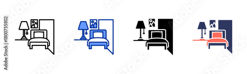 Bedroom Interior icon set multiple style collection