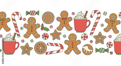 Festive Christmas Treats - Gingerbread, Candy Canes, and Hot Cocoa.