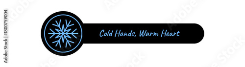 Blue snow flake label icon with black line ornament. Cold lid seal for box in christmas style. Winter ornament and seal accent for packaging and seasonal product use.